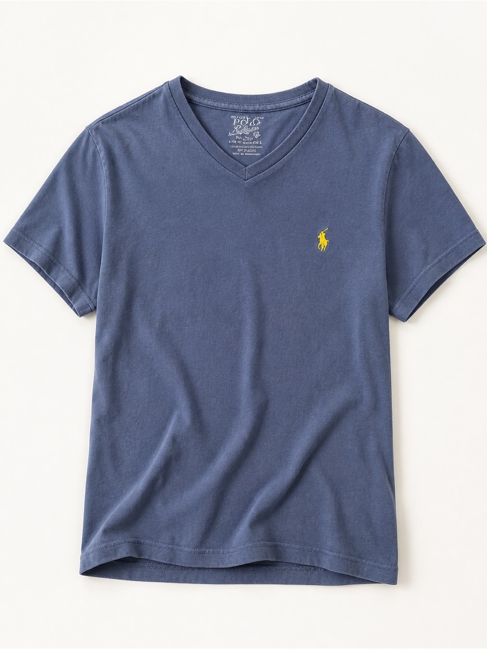 Polo Ralph Lauren Blue V-Neck Tee | Yellow Pony Logo | Size Small